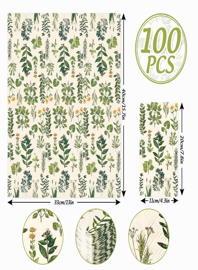 JarThenaAMCS 100Pcs Vintage Greenery Guest Napkins Disposable Green Plant Flower Paper Napkins Botanical Dinner Hand Napkin for Party Supplies Table Decorations - Image 2